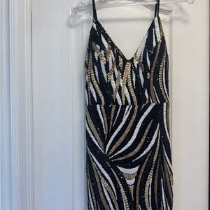 Marciano Black and Gold Sequin Backless Dress
